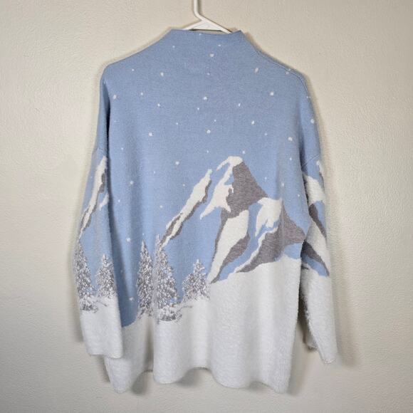 Rachel Zoe Sweater Women's 1X Fuzzy Mountain Snow Scene Winter Festive Casual - Picture 2 of 7
